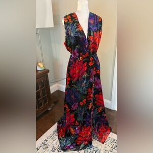 NWT Farm Rio Flower Wrap Maxi Sleeveless Floral Crushed Velvet Party Dress Med